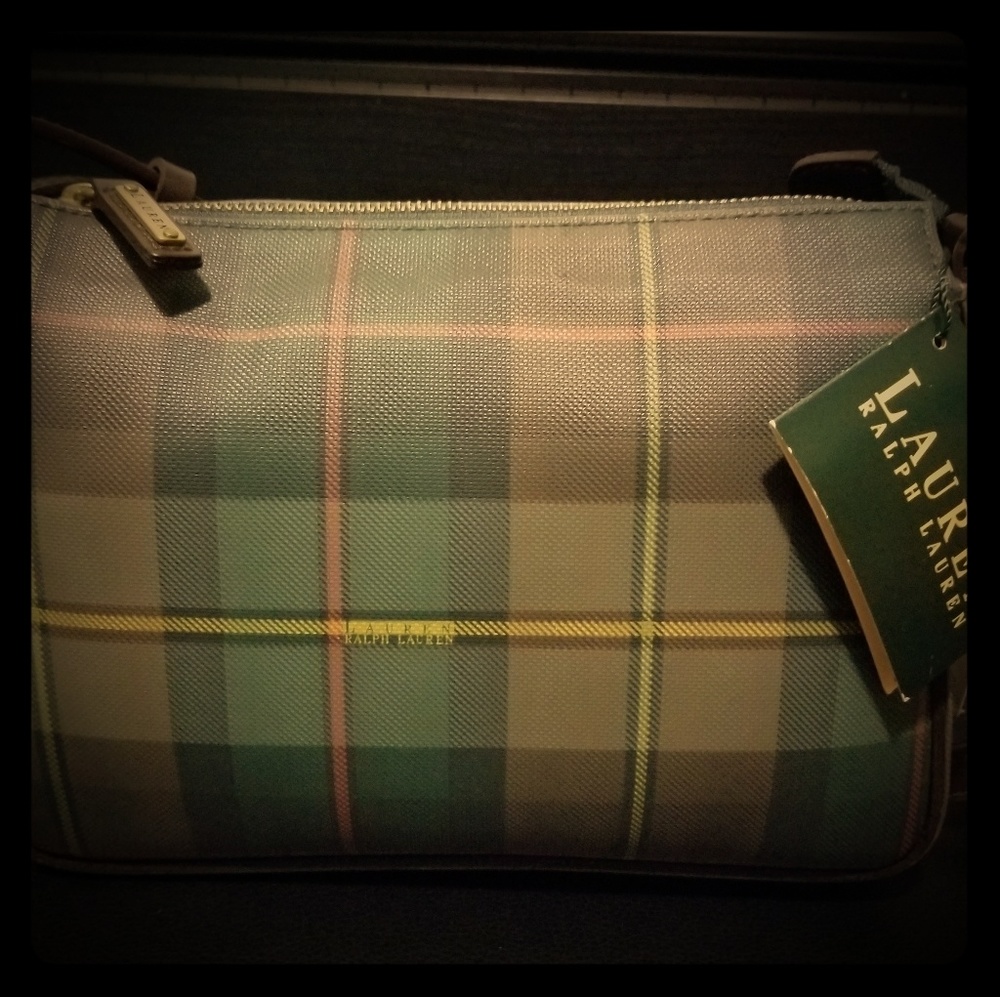 Ralph Lauren Plaid Canvas & Leather Shoulder Bag